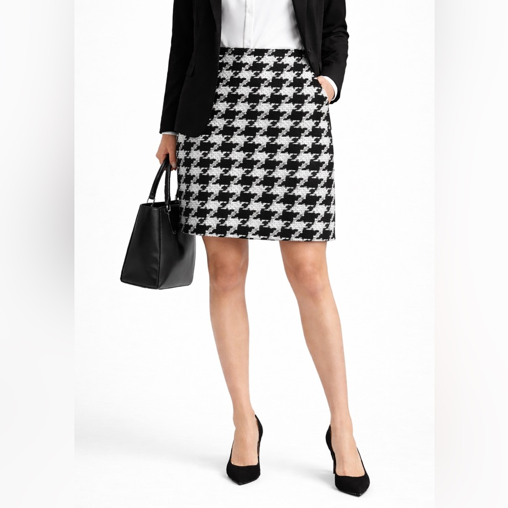 Talbots Houndstooth Mini Skirt Black White Pattern Size 12 Lined Classic
